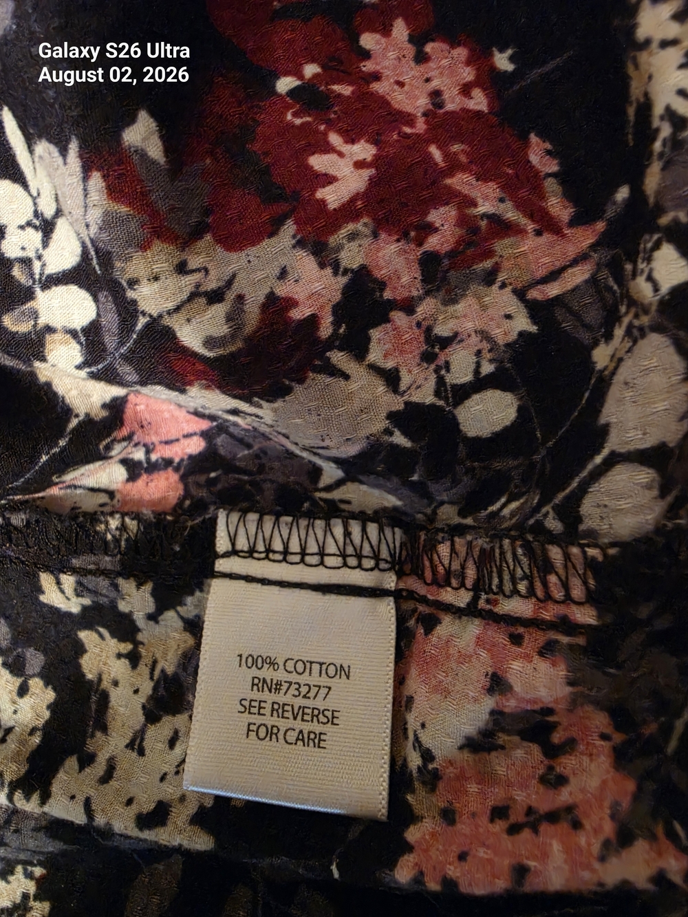 Croft & Barrow Black Floral Blouse with Pink & Cream Accents - Picture 3 of 5